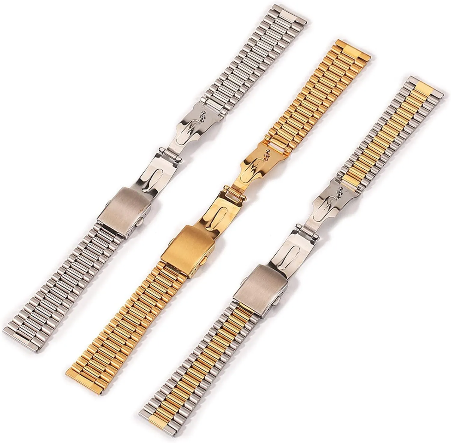 Stainless Steel Metal Strap 12mm 14mm 16mm 18mm 20mm Universal Watch Strap Folding Buckle Men Women