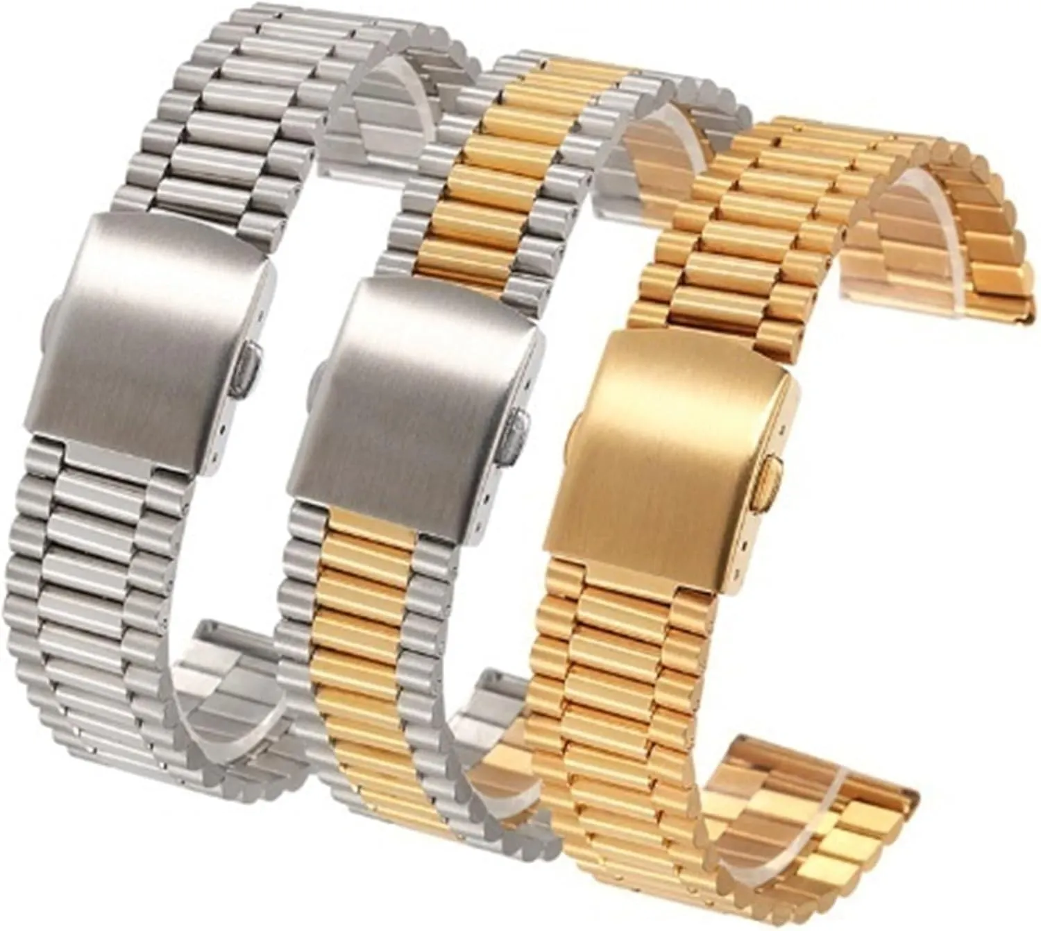 Stainless Steel Metal Strap 12mm 14mm 16mm 18mm 20mm Universal Watch Strap Folding Buckle Men Women