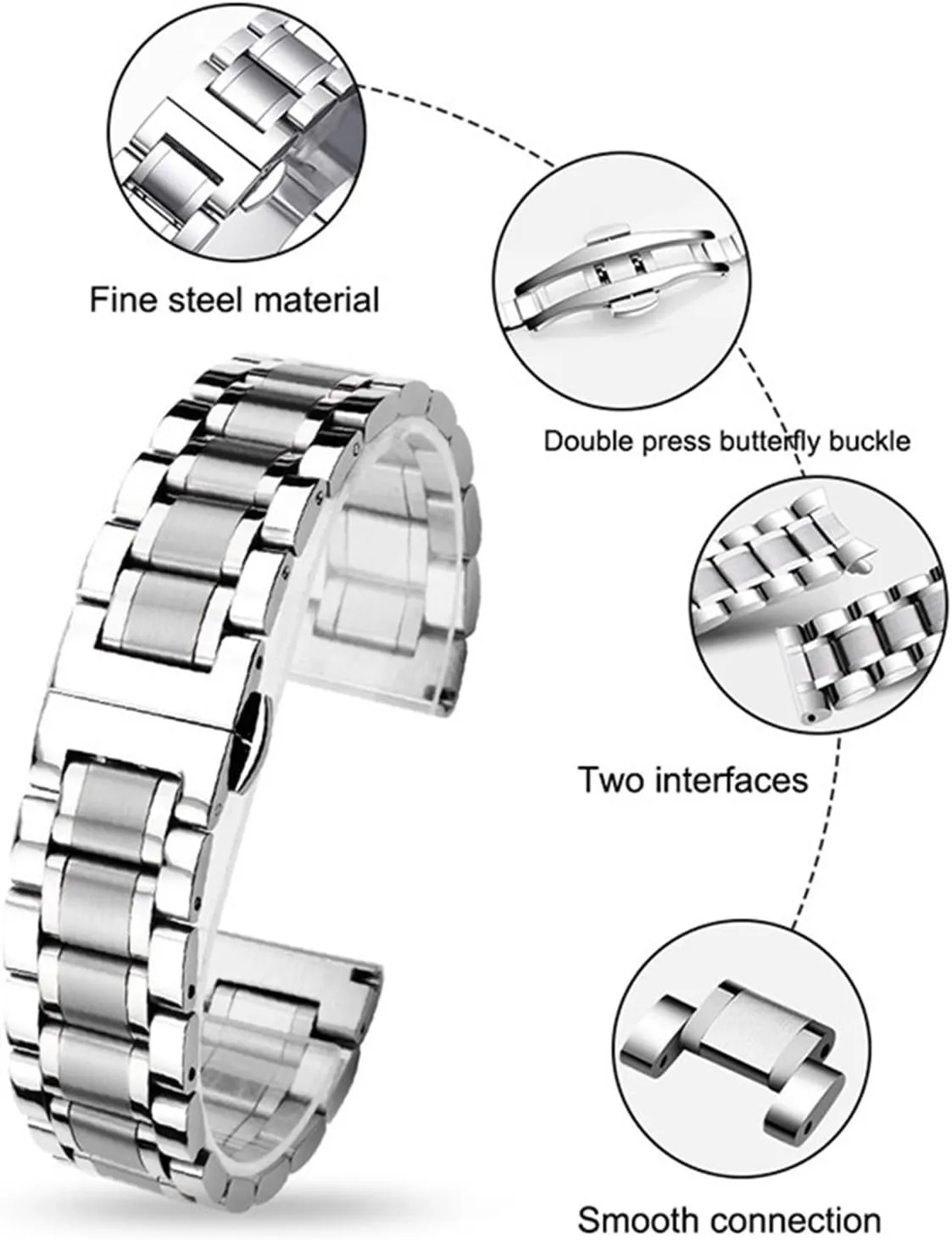 Stainless Steel Metal Watch Band 12-24mm Men Women With Curved Ends Suitable For Smart Watch Quartz Watch