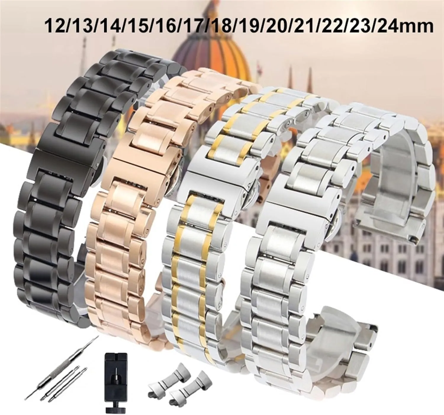 Stainless Steel Metal Watch Band 12-24mm Men Women With Curved Ends Suitable For Smart Watch Quartz Watch
