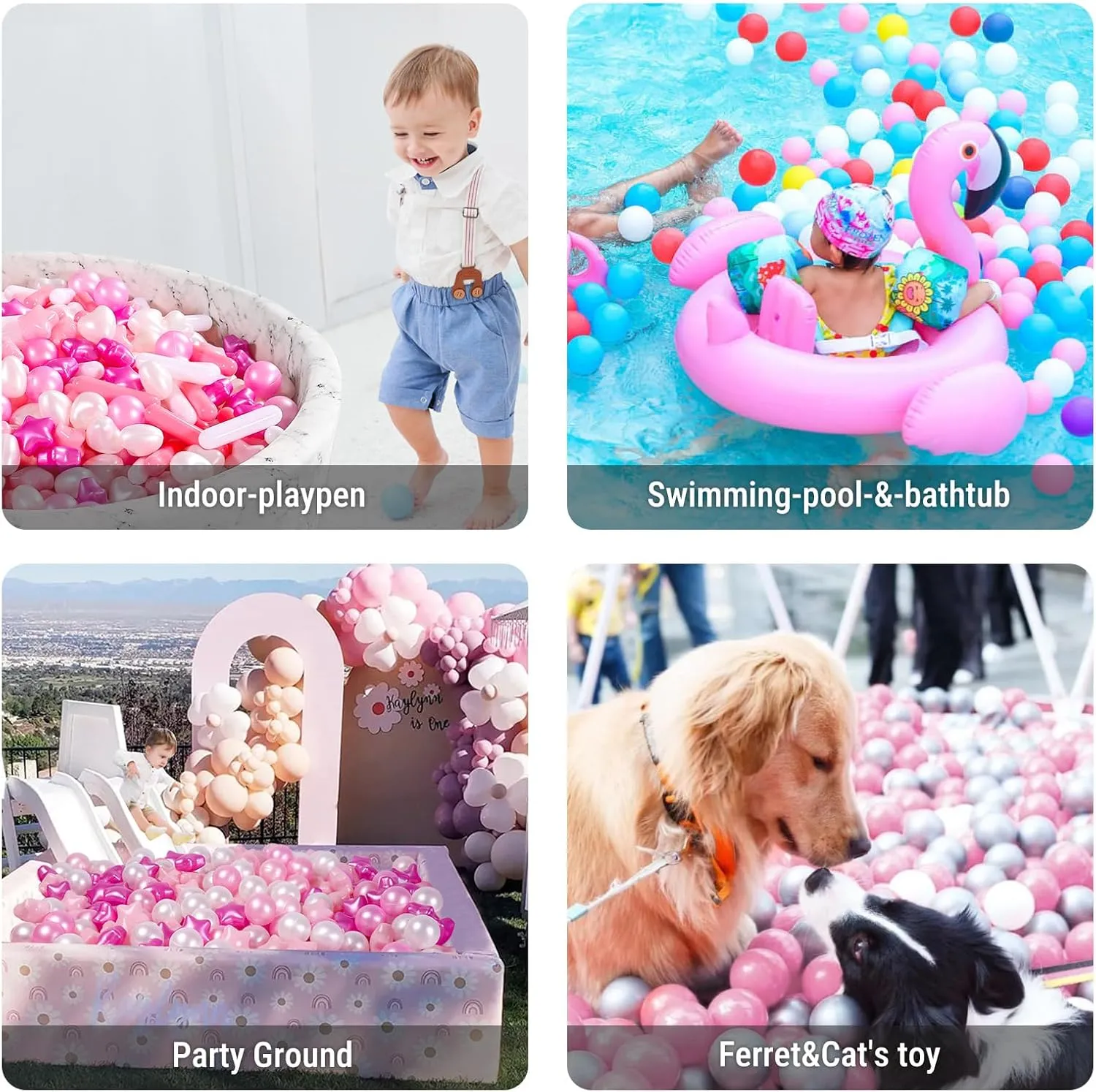 STARBOLO Ball Pit Balls for Toddlers - 500 Pcs Pearl Star Heart Long Ball Pit Balls Crush Proof Plastic Toy Balls for Toddlers Ball Pits, Ball Pit Play Tent, Baby Pool Water Toys