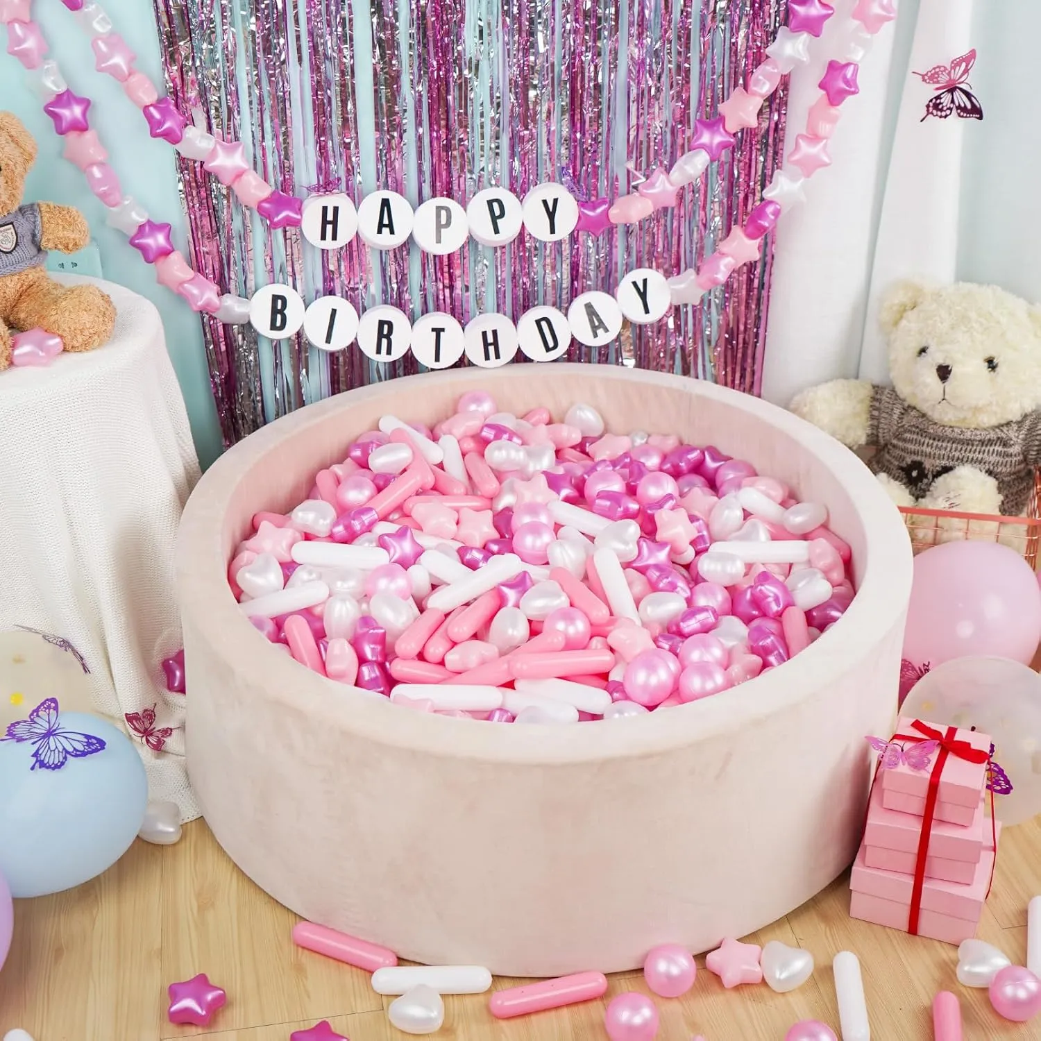 STARBOLO Ball Pit Balls for Toddlers - 500 Pcs Pearl Star Heart Long Ball Pit Balls Crush Proof Plastic Toy Balls for Toddlers Ball Pits, Ball Pit Play Tent, Baby Pool Water Toys