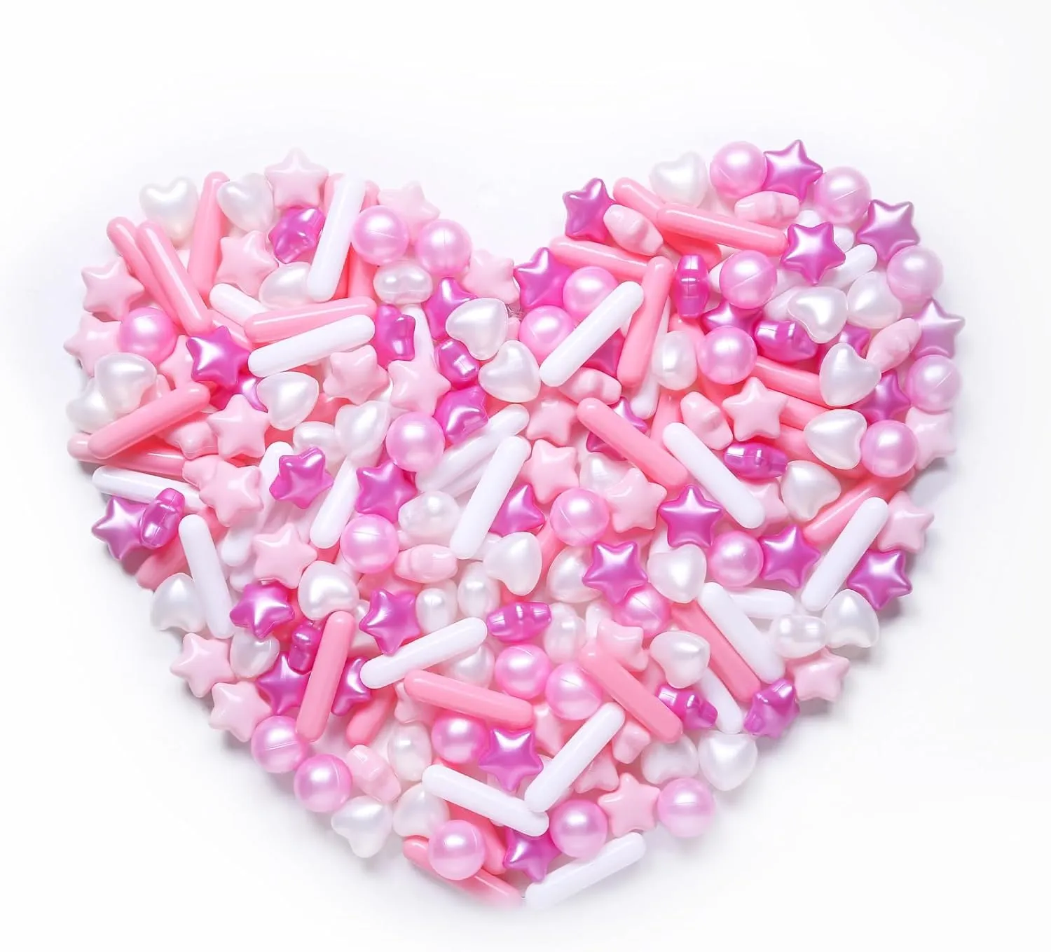 STARBOLO Ball Pit Balls for Toddlers - 500 Pcs Pearl Star Heart Long Ball Pit Balls Crush Proof Plastic Toy Balls for Toddlers Ball Pits, Ball Pit Play Tent, Baby Pool Water Toys