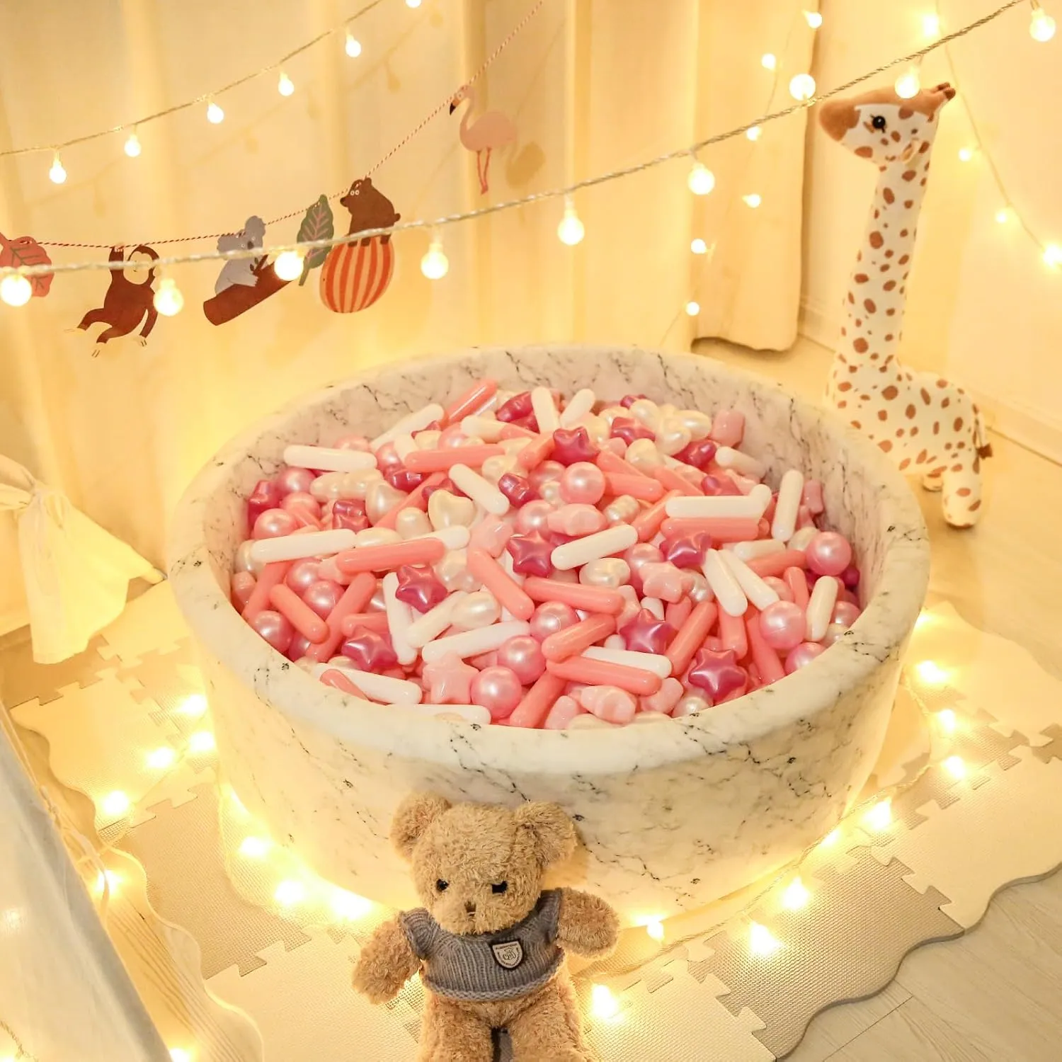 STARBOLO Ball Pit Balls for Toddlers - 500 Pcs Pearl Star Heart Long Ball Pit Balls Crush Proof Plastic Toy Balls for Toddlers Ball Pits, Ball Pit Play Tent, Baby Pool Water Toys