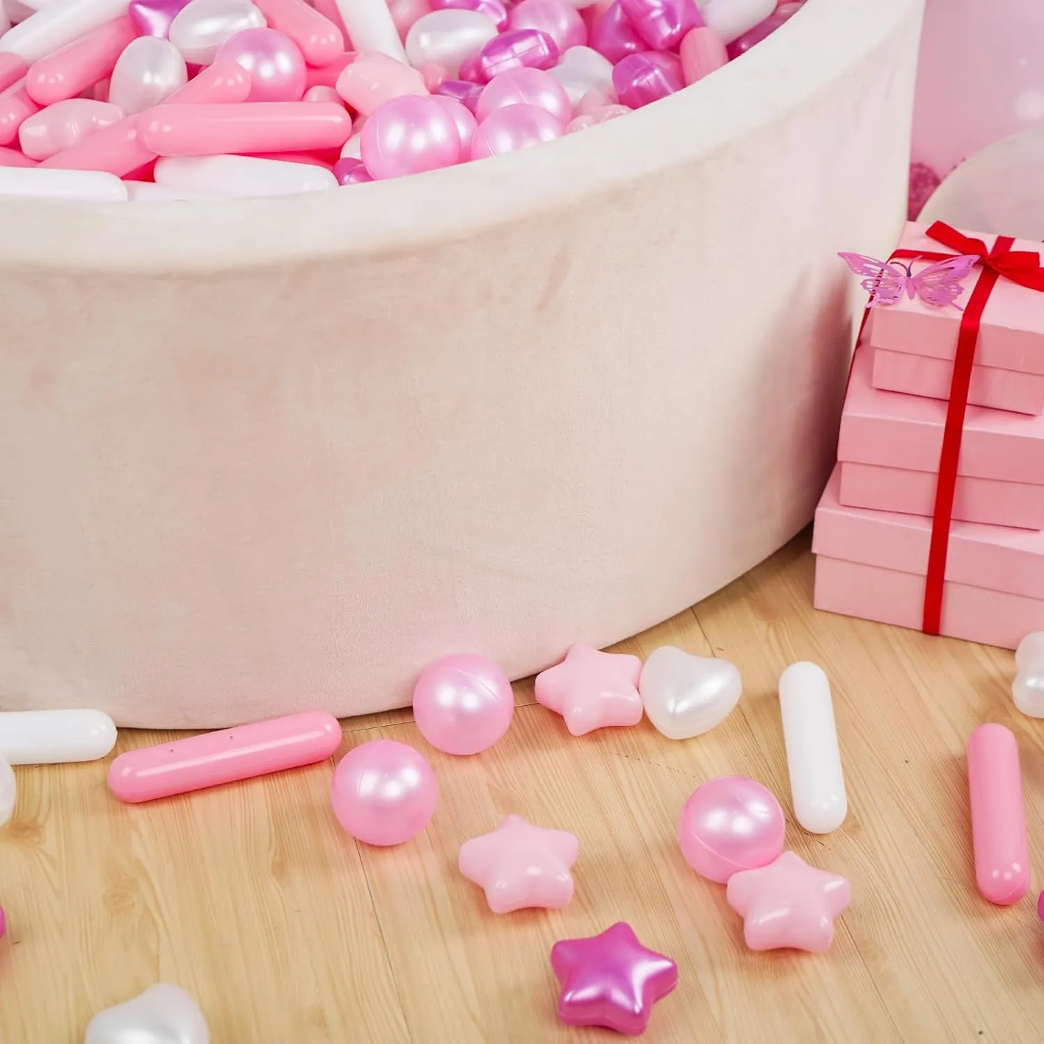 STARBOLO Ball Pit Balls for Toddlers - 500 Pcs Pearl Star Heart Long Ball Pit Balls Crush Proof Plastic Toy Balls for Toddlers Ball Pits, Ball Pit Play Tent, Baby Pool Water Toys