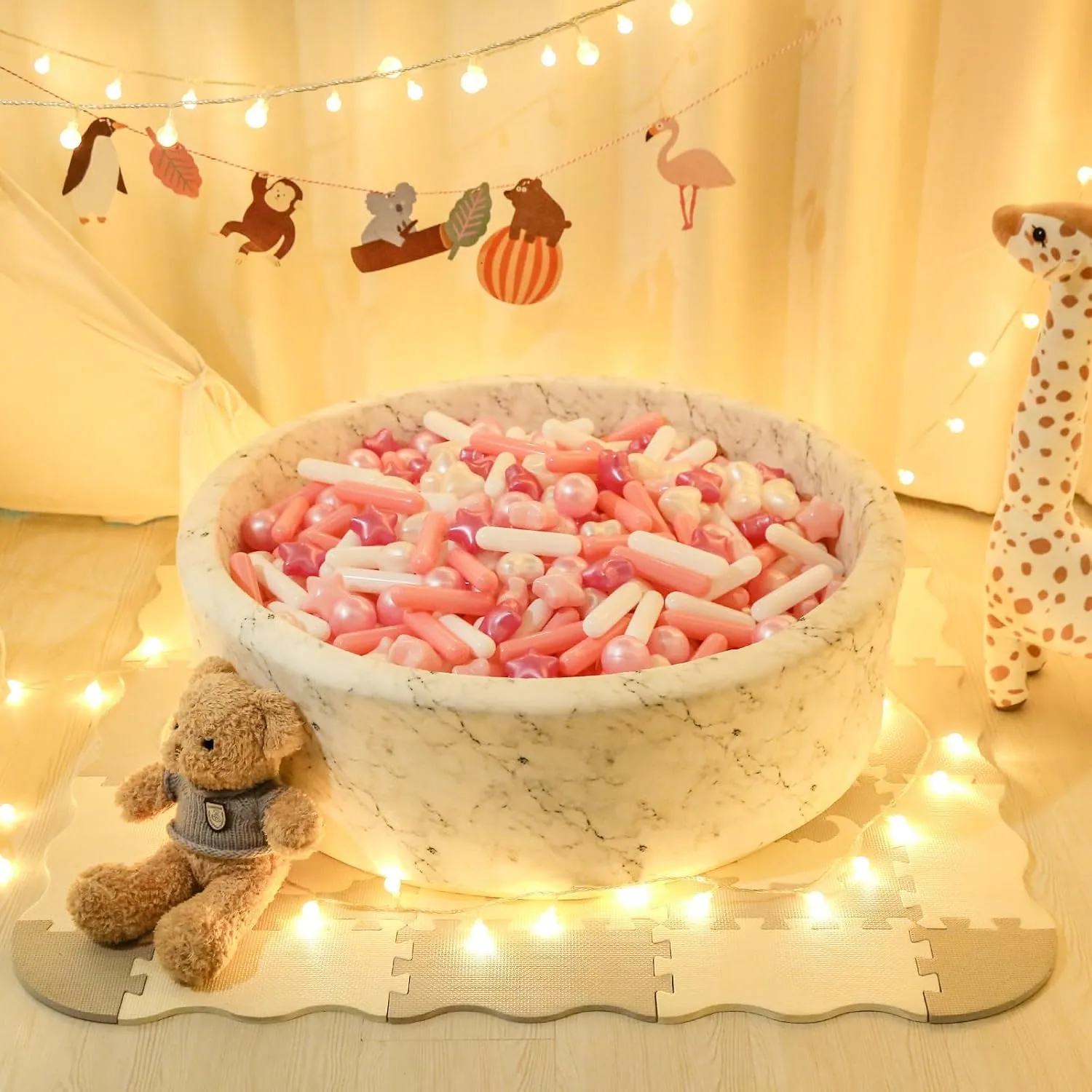 STARBOLO Ball Pit Balls for Toddlers - 500 Pcs Pearl Star Heart Long Ball Pit Balls Crush Proof Plastic Toy Balls for Toddlers Ball Pits, Ball Pit Play Tent, Baby Pool Water Toys