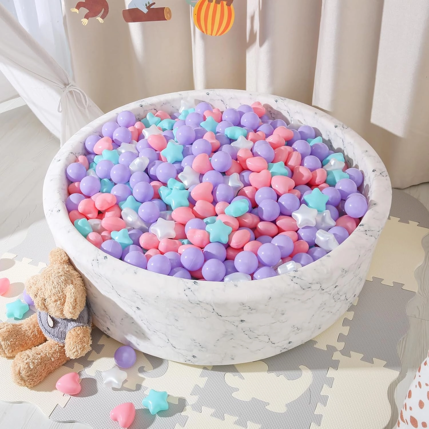 STARBOLO Ball Pit Balls for Kids - Mixed Star Heart Round Crush Proof Play Plastic Balls for Ball Pit Phthalate Free BPA Free Non-Toxic Indoor Outdoor,Soft Plastic Pool Balls for Kids Birthday Party.