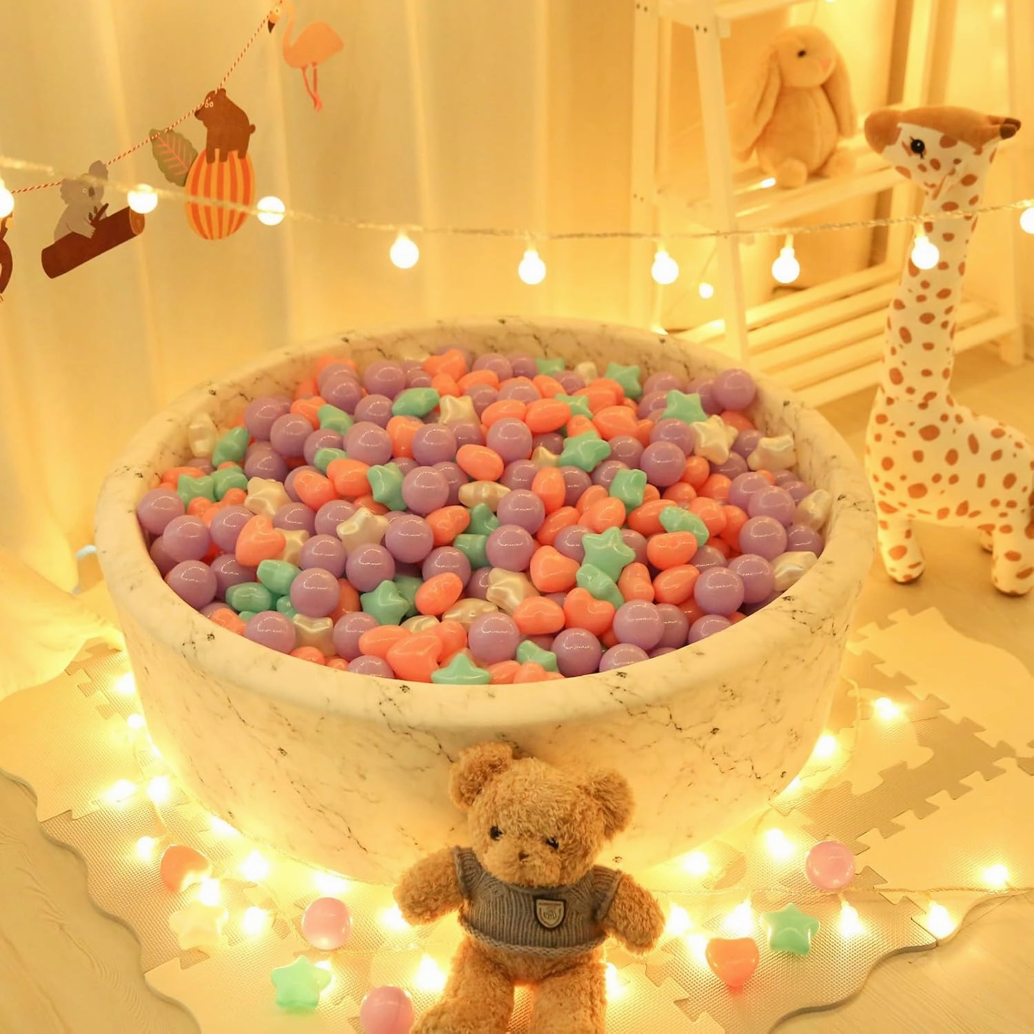 STARBOLO Ball Pit Balls for Kids - Mixed Star Heart Round Crush Proof Play Plastic Balls for Ball Pit Phthalate Free BPA Free Non-Toxic Indoor Outdoor,Soft Plastic Pool Balls for Kids Birthday Party.