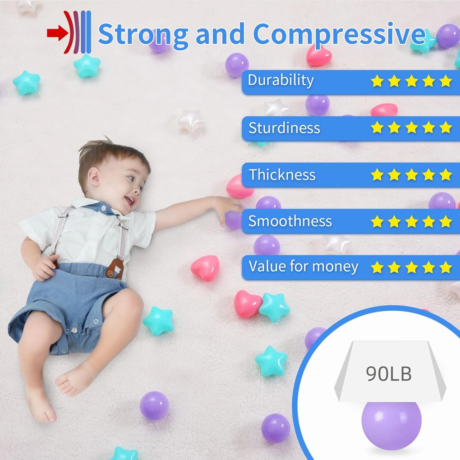 STARBOLO Ball Pit Balls for Kids - Mixed Star Heart Round Crush Proof Play Plastic Balls for Ball Pit Phthalate Free BPA Free Non-Toxic Indoor Outdoor,Soft Plastic Pool Balls for Kids Birthday Party.