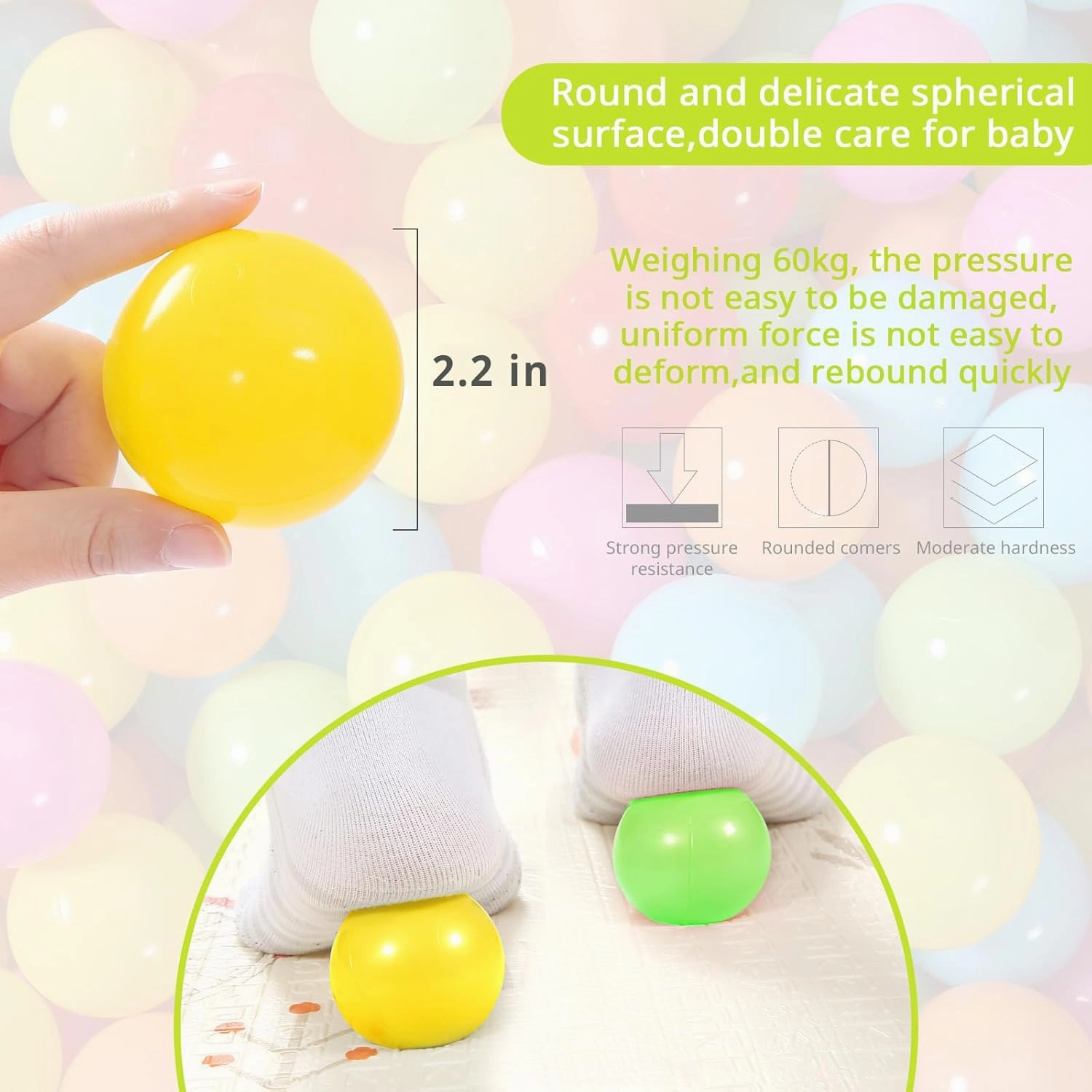 STARBOLO Ball Pit Balls Pack of 100 - BPA&Phthalate Free Non-Toxic Crush Proof Play Pit Soft Plastic Ball for 1 2 3 4 5 Years Old Toddlers Baby Kids Birthday Pool Tent Party