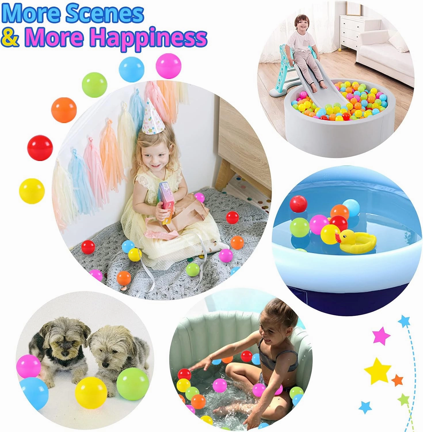 STARBOLO Ball Pit Balls Pack of 100 - BPA&Phthalate Free Non-Toxic Crush Proof Play Pit Soft Plastic Ball for 1 2 3 4 5 Years Old Toddlers Baby Kids Birthday Pool Tent Party