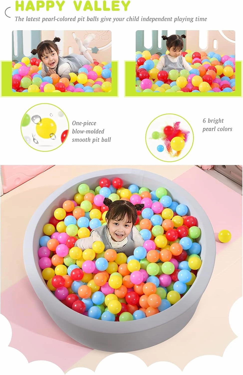 STARBOLO Ball Pit Balls Pack of 100 - BPA&Phthalate Free Non-Toxic Crush Proof Play Pit Soft Plastic Ball for 1 2 3 4 5 Years Old Toddlers Baby Kids Birthday Pool Tent Party