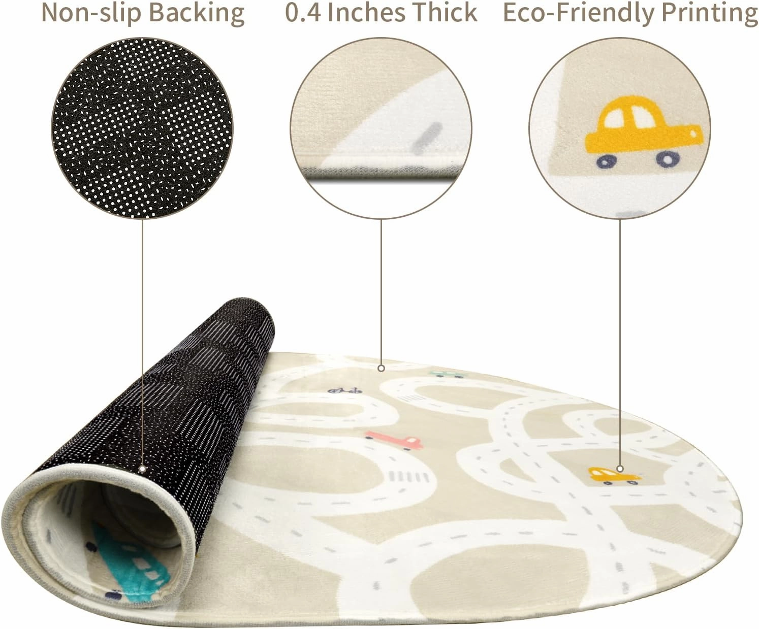 STARUIA Large Washable Road Rug for Playroom, 4'x6', Tan Traffic Classroom Rug, Non-Slip Baby Play Mat for Dorm Toy Room Tent