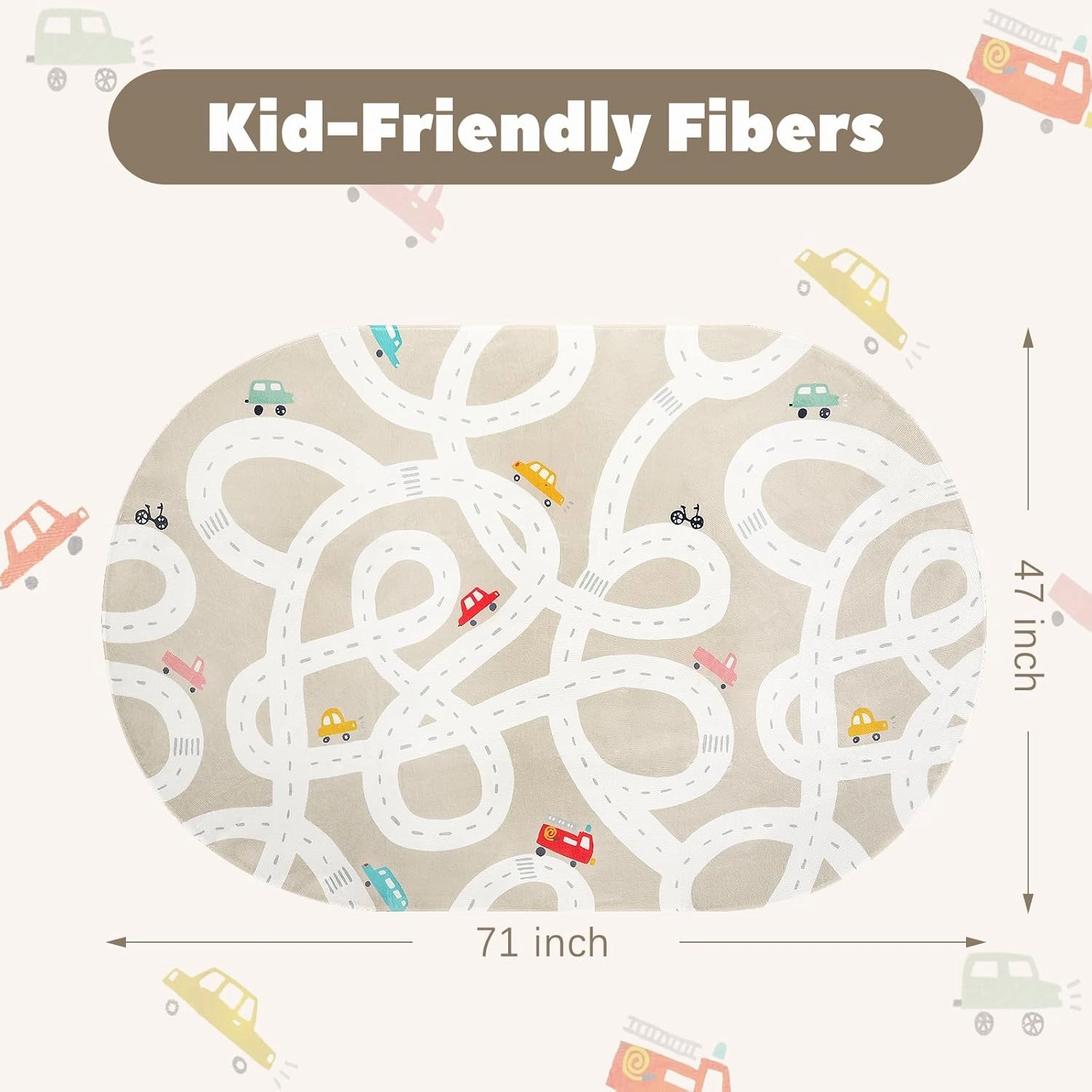 STARUIA Large Washable Road Rug for Playroom, 4'x6', Tan Traffic Classroom Rug, Non-Slip Baby Play Mat for Dorm Toy Room Tent