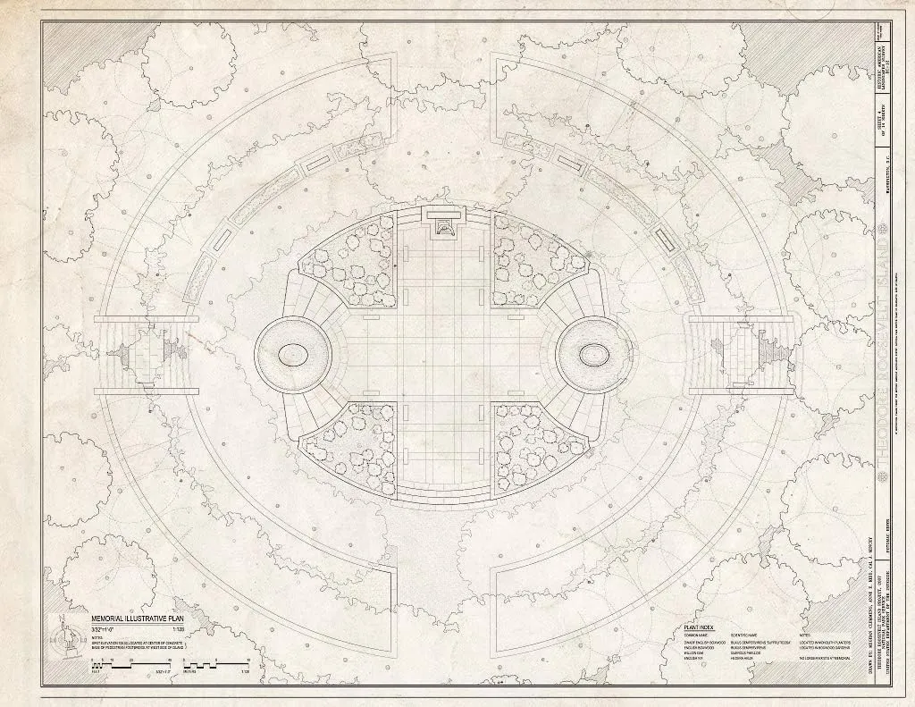 Structural Drawing Memorial Illustrative Plan - Theodore Roosevelt Island, Potomac River, Washington, District of Columbia, DC 24in x 18in