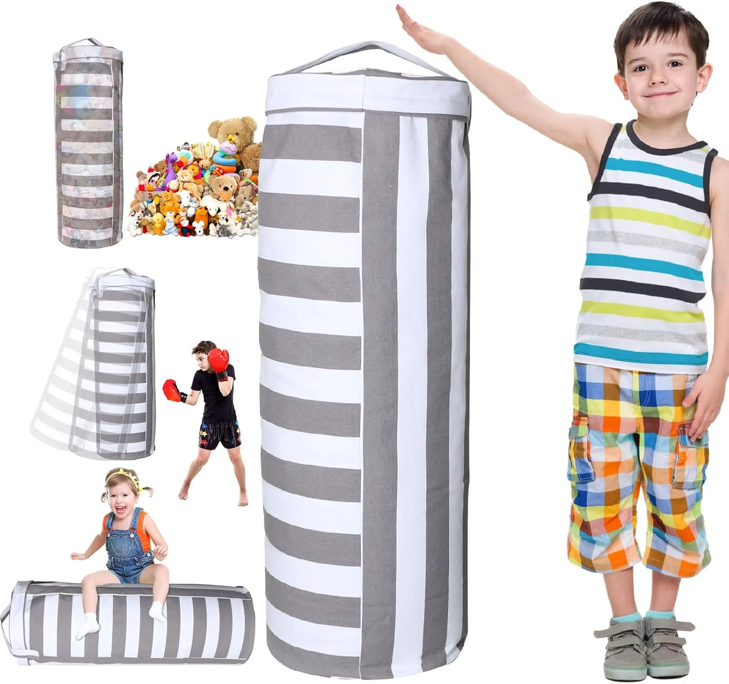 Stuffed Animal Storage Bean Bag Cover for Kids - Organize, Sit, Play & Box Help Promote Comfort and Relaxation - Perfect Playroom & Bedroom Plush Toys Beanbag, Cylinder, Best Gift for Kids