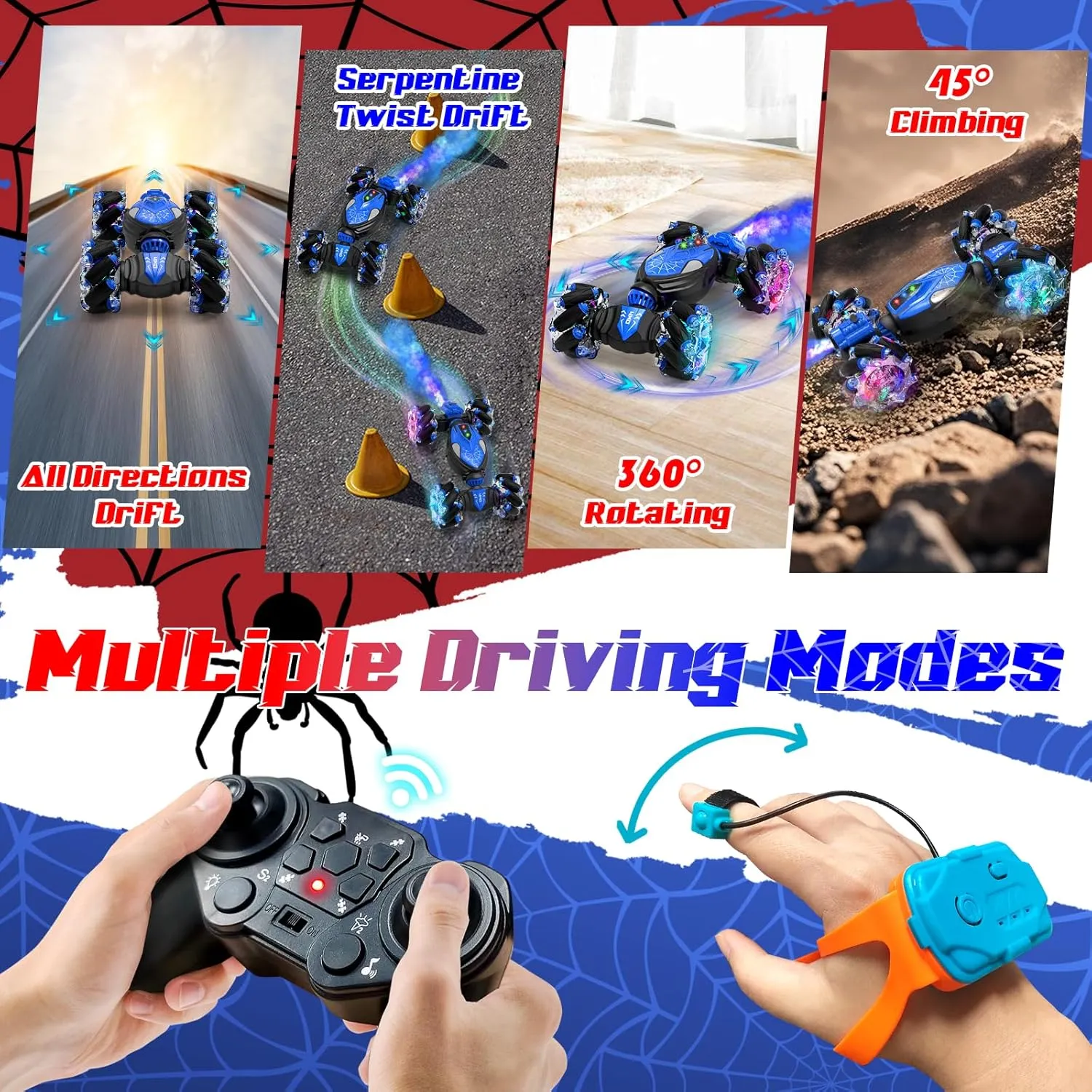 Stunt Remote Control Car Toys: Gesture Sensing 4WD Car 360° Rotating - RC Transformer Toys with Light and Music Spray - All Terrain for Kids 6 7 8 9 10 11 12 for Kids Blue