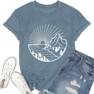 Summer Casual Funny Cute Tank Tops for Women Hiking Mountain Adventure Beach Vacation Letter Pint Graphic Tee Shirt