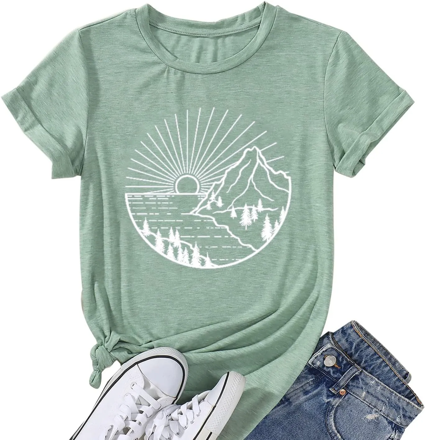 Summer Casual Funny Cute Tank Tops for Women Hiking Mountain Adventure Beach Vacation Letter Pint Graphic Tee Shirt