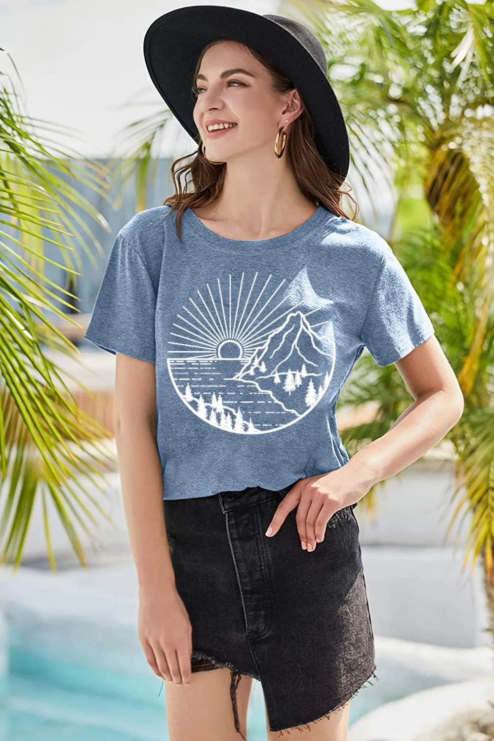 Summer Casual Funny Cute Tank Tops for Women Hiking Mountain Adventure Beach Vacation Letter Pint Graphic Tee Shirt