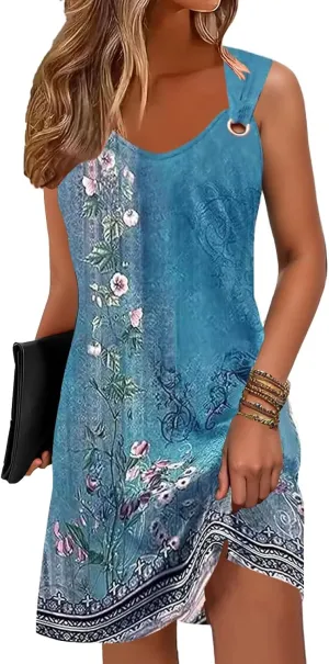Summer Dresses for Women 2025 Sundresses Sleeveless Beach Swimsuit Cover Ups Spring Casual Loose Tank Tshirt Sun Dress