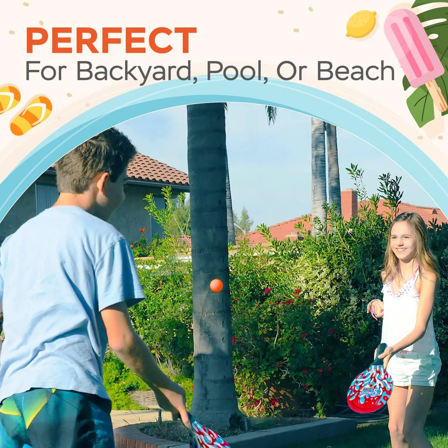 Sunlite Sports Beach Paddle Game Set, 2 Paddles and 2 Balls, Perfect for Backyard Fun or Outdoor or Beach or Lawn, Red