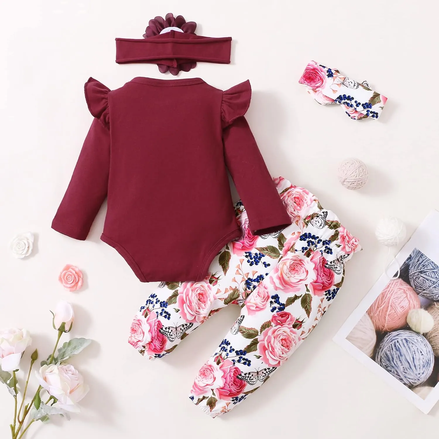 SUNNY PIGGY Newborn Infant Baby Girl Clothes Ruffle Romper Toddler Girl Floral Cotton Pant Sets Girls Clothing Outfit