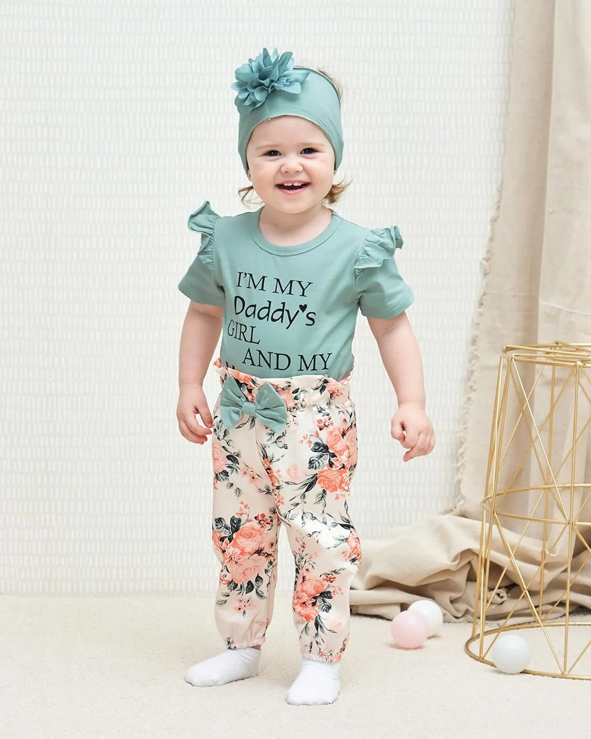 SUNNY PIGGY Newborn Infant Baby Girl Clothes Ruffle Romper Toddler Girl Floral Cotton Pant Sets Girls Clothing Outfit