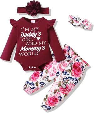 SUNNY PIGGY Newborn Infant Baby Girl Clothes Ruffle Romper Toddler Girl Floral Cotton Pant Sets Girls Clothing Outfit