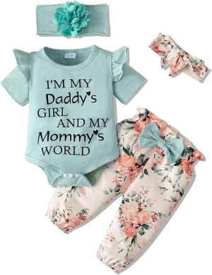 SUNNY PIGGY Newborn Infant Baby Girl Clothes Ruffle Romper Toddler Girl Floral Cotton Pant Sets Girls Clothing Outfit
