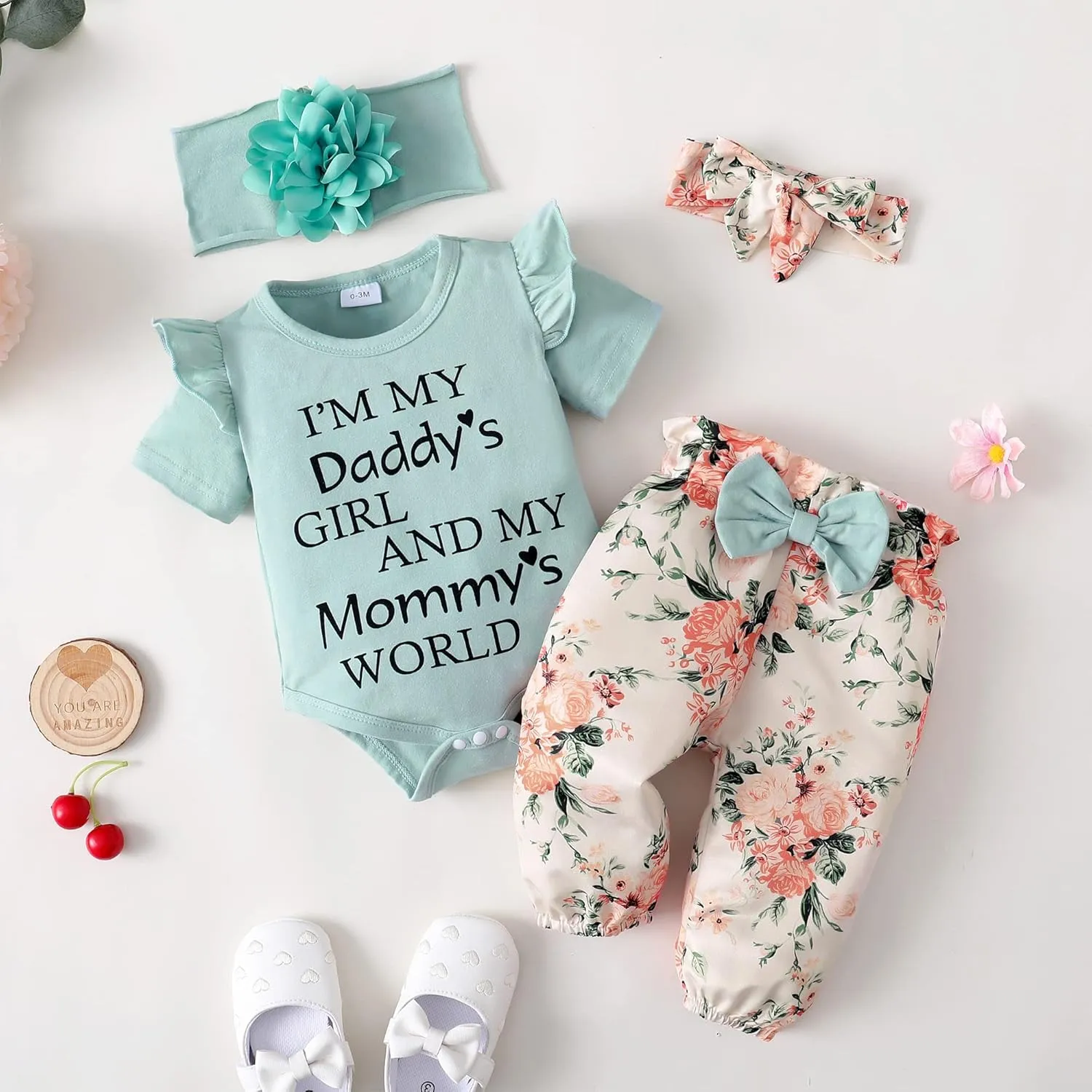 SUNNY PIGGY Newborn Infant Baby Girl Clothes Ruffle Romper Toddler Girl Floral Cotton Pant Sets Girls Clothing Outfit