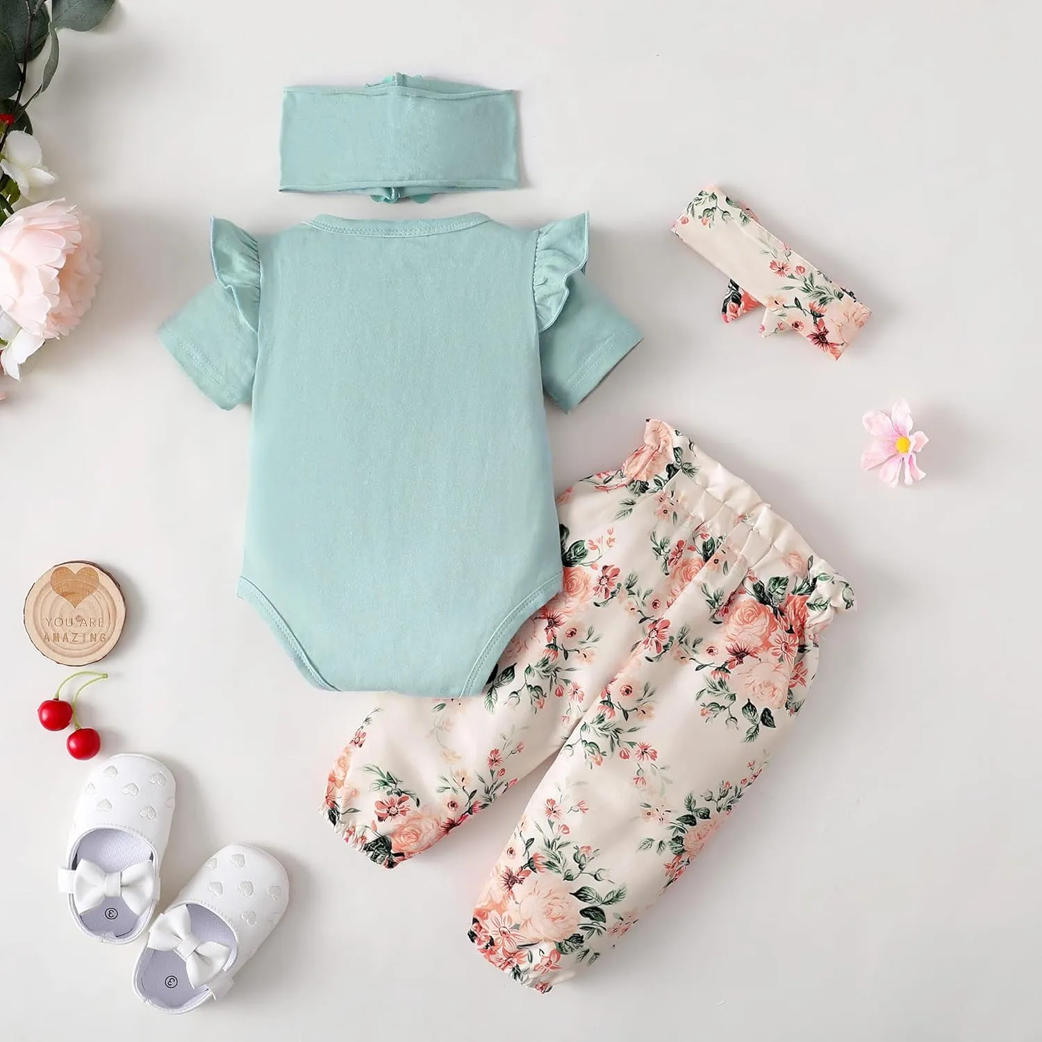 SUNNY PIGGY Newborn Infant Baby Girl Clothes Ruffle Romper Toddler Girl Floral Cotton Pant Sets Girls Clothing Outfit