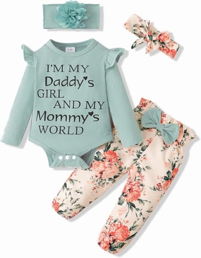 SUNNY PIGGY Newborn Infant Baby Girl Clothes Ruffle Romper Toddler Girl Floral Cotton Pant Sets Girls Clothing Outfit