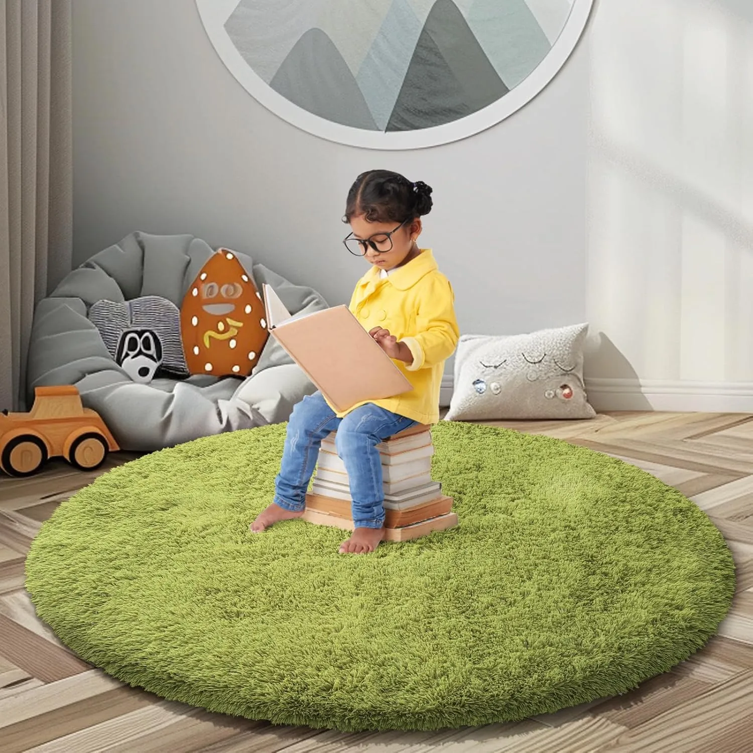 Super Soft Circle Rugs for Girls Princess Castle Toddlers Play Tent 6 Diameter Circular Area Rugs for Kids Bedroom Baby Room Decor Round Shag Playhouse Carpets(Φ6, Grass Green)