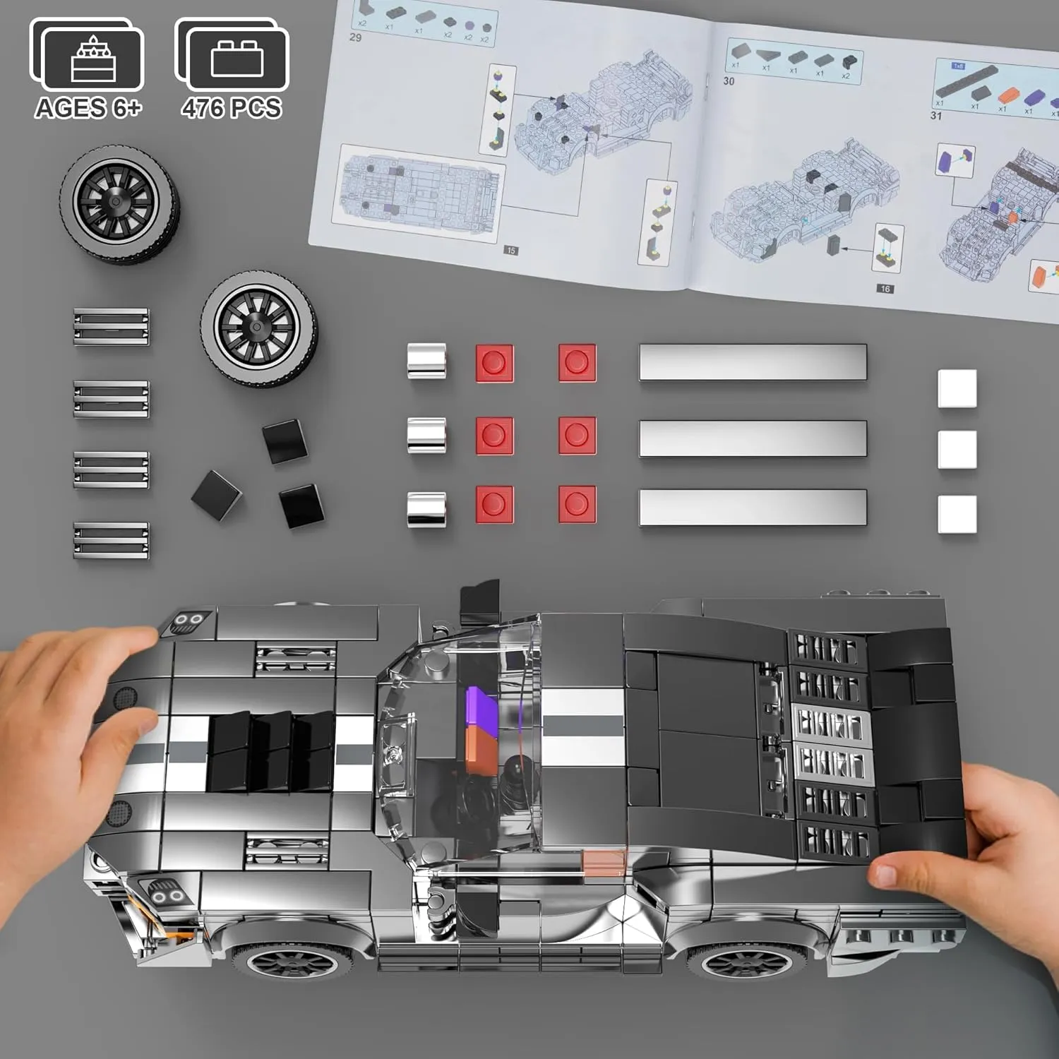 Super Sports Car Building Set,Racing Car Building Kits for Kids and Adults,Collectible Model Cars Construction Blocks Toys Gifts for Boys 6-8 10  (476 Pieces)