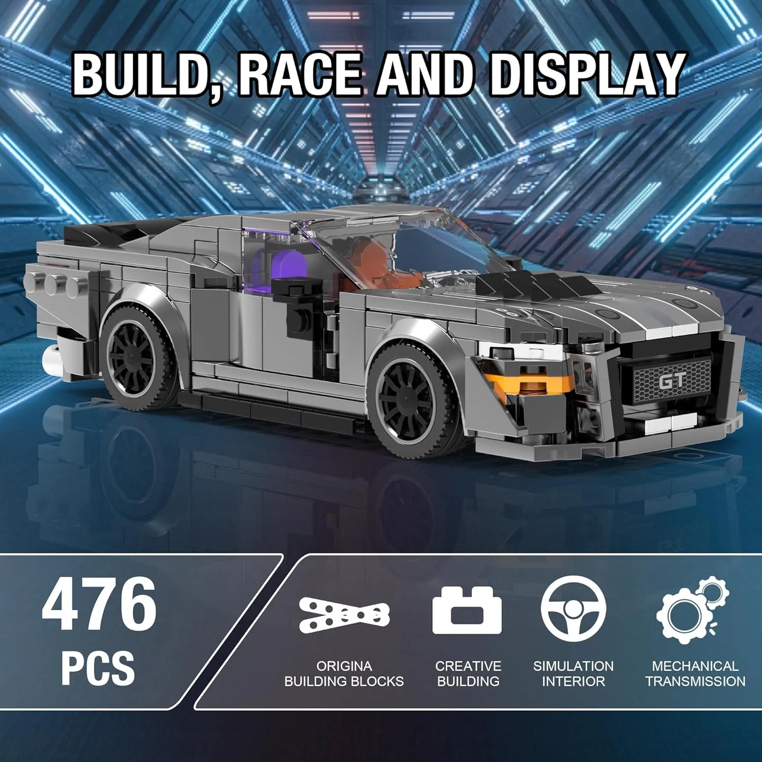 Super Sports Car Building Set,Racing Car Building Kits for Kids and Adults,Collectible Model Cars Construction Blocks Toys Gifts for Boys 6-8 10  (476 Pieces)