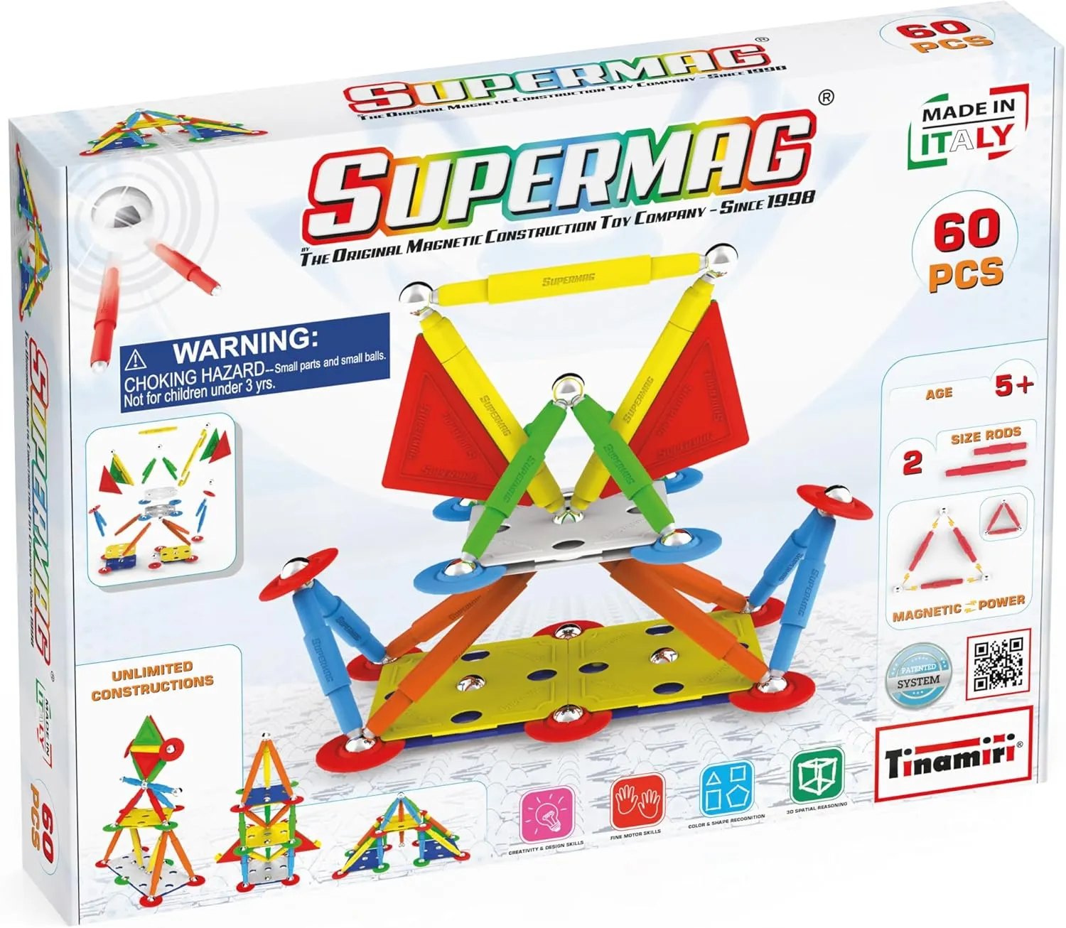 SUPERMAG - Multicolor 60 | Educational Construction Fun | 60 Piece Set | Europe-Made | STEM Toys | Magnetic Building Sets | Magnet Toys | Supermag 0652