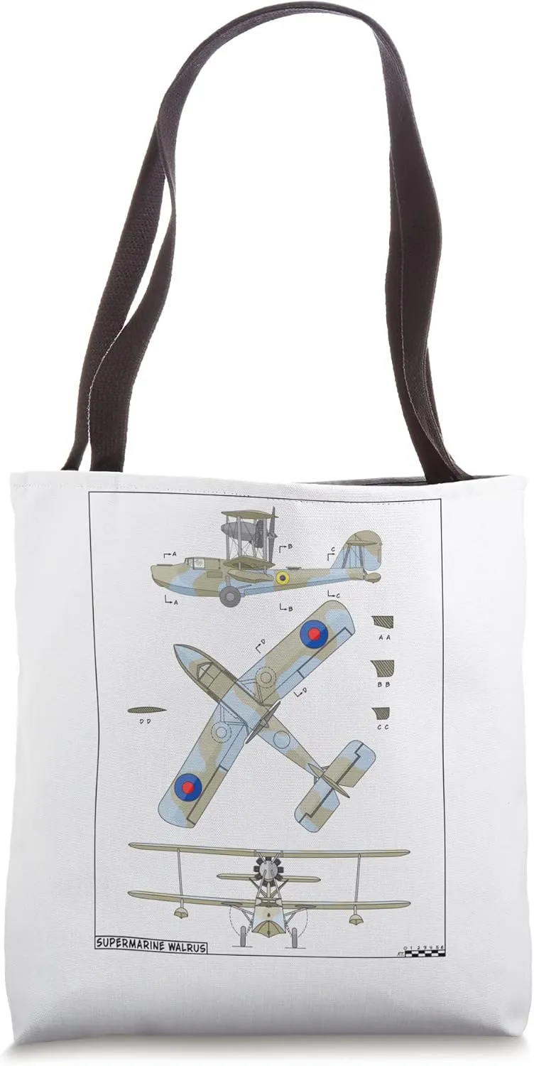 Supermarine Walrus British WW2 Amphibious Biplane Diagram Tote Bag