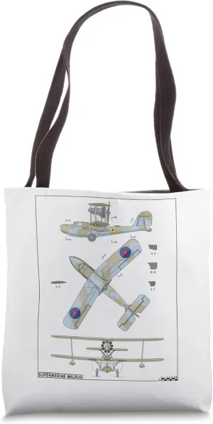 Supermarine Walrus British WW2 Amphibious Biplane Diagram Tote Bag