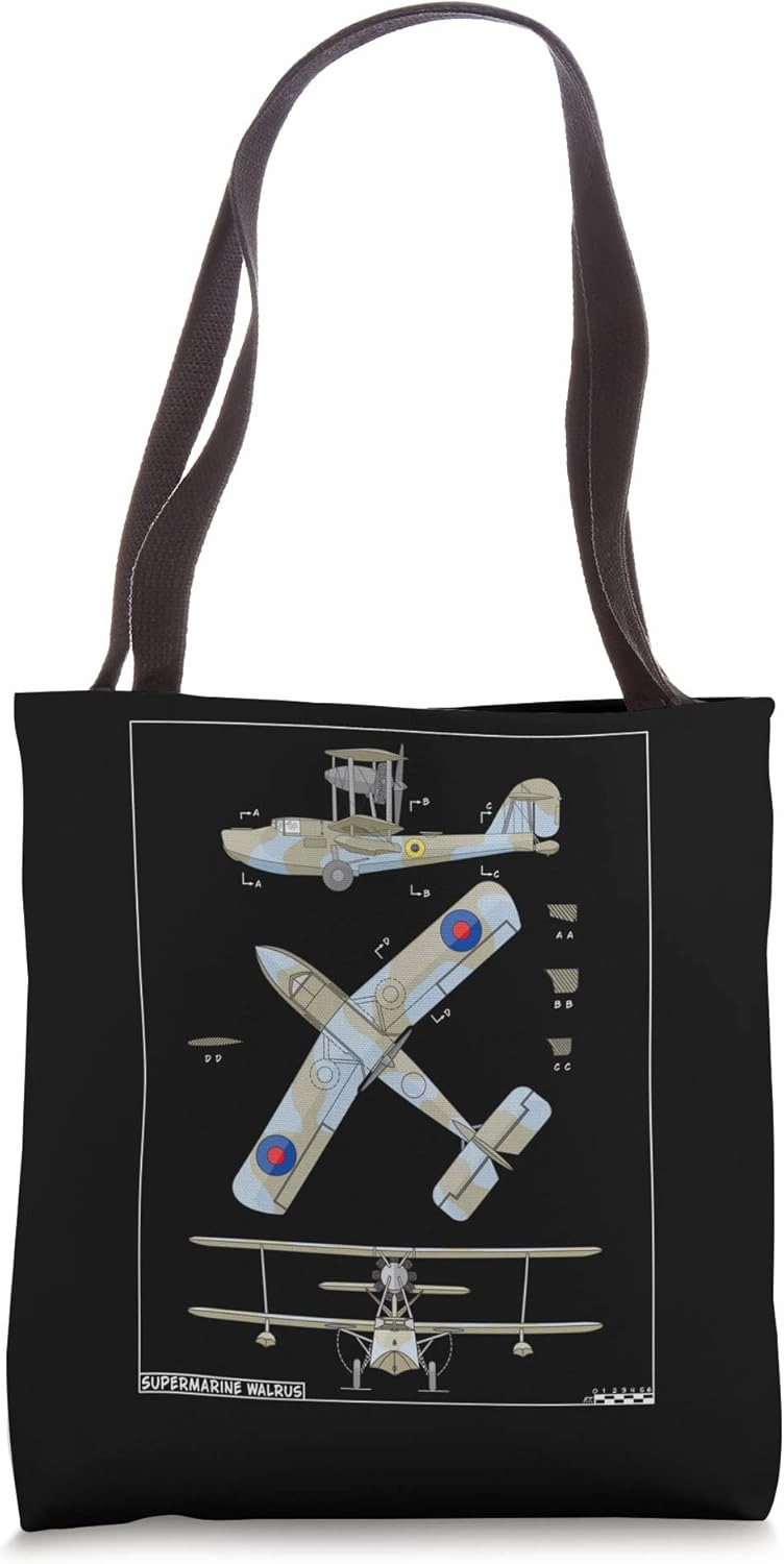 Supermarine Walrus British WW2 Amphibious Biplane Diagram Tote Bag