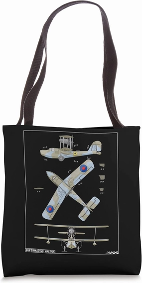 Supermarine Walrus British WW2 Amphibious Biplane Diagram Tote Bag