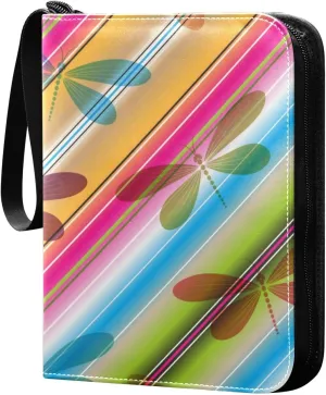susiyo Card Binder Colorful Dragonfly and Diagonal Stripes Print Trading Football Collectible Card Albums 400 Pockets