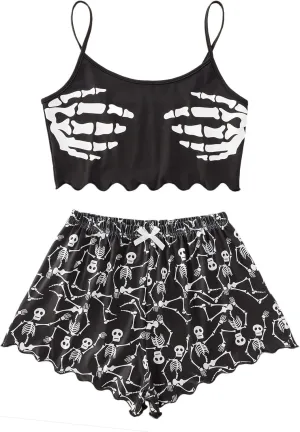 SweatyRocks Women's Summer Cute Printed Cami Top and Shorts Pajamas Set Sleepwear