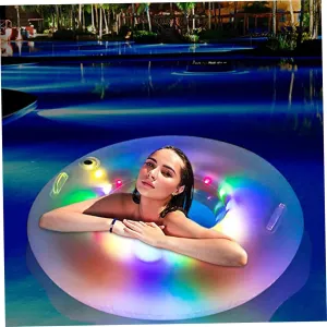 Swim Ring Light Up Round PVC Swim Tube with Handle Inflatable Pool Floats Transparent Waterproof Summer Pool Floaties for Swimming Training Party, Adults Size, Sports Toys Outdoor