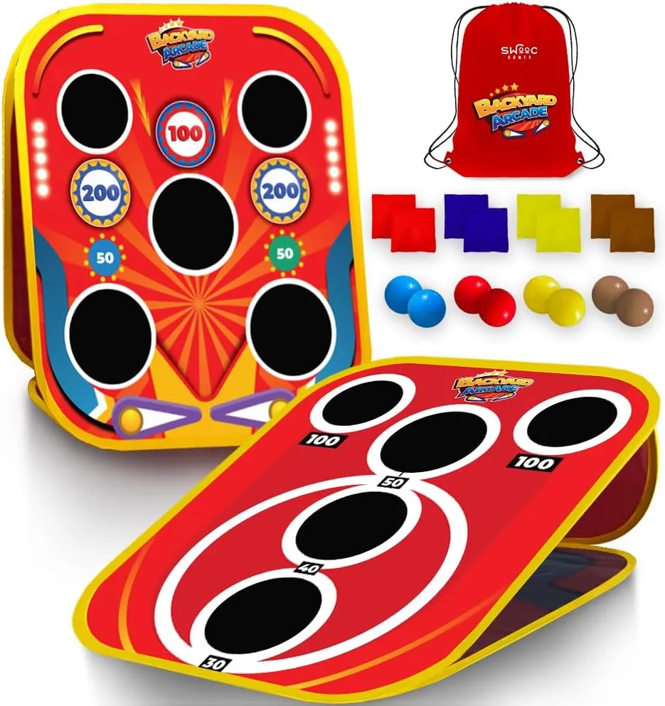 SWOOC Games - Backyard Arcade™ | 2-in-1 Bean Bag Toss Game for Kids w/Carry Bag | 5-Second Setup & Storage | Outside Toys for Toddlers | Carnival Games for Kids | Outdoor Toddler Activities