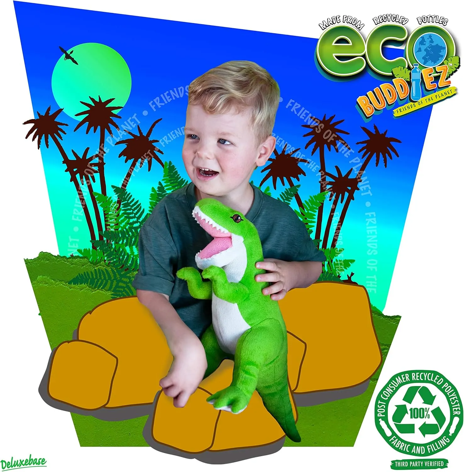 T-Rex from Deluxebase. 14 Inch T Rex Plush Toy. Eco Friendly Child Safe Dinosaur Stuffed Animal Made from Recycled Plastic Bottles.