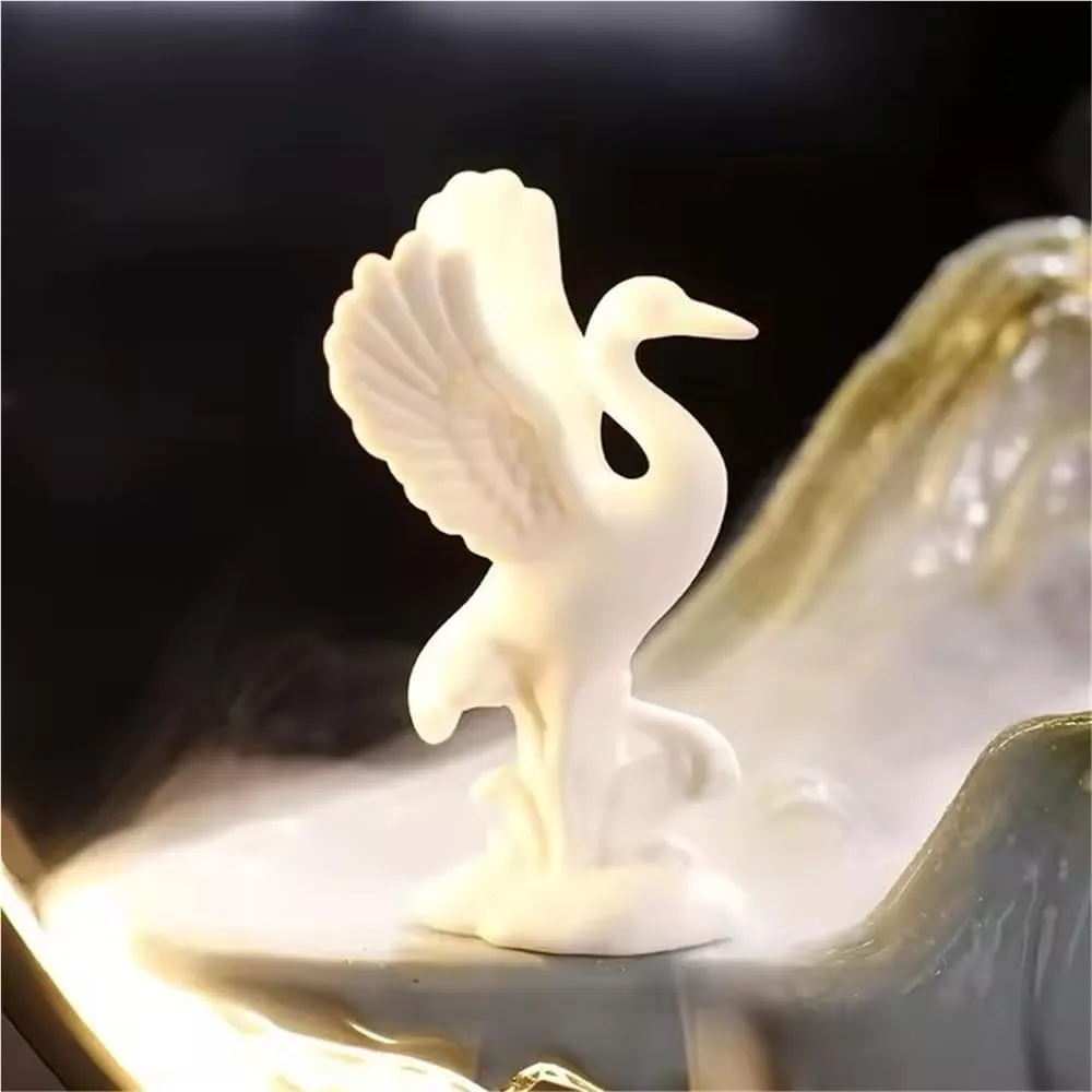 Tabletop Water Fountains Indoor with Backflow Incense Holder, Chinese Feng Shui Waterfall Desktop Fountain and LED Light, Indoor Ceramic Animal Fountain for Wealth-Booming Luck(Moss Green,14x6x15inch)