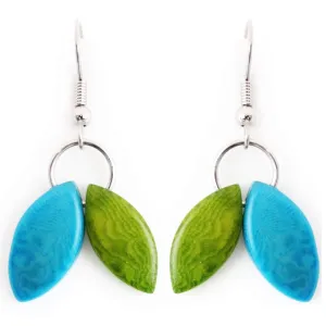 Tagua Earrings in Green and Turquoise Handmade Fair Trade, Lightweight by Florama Natural jewelry