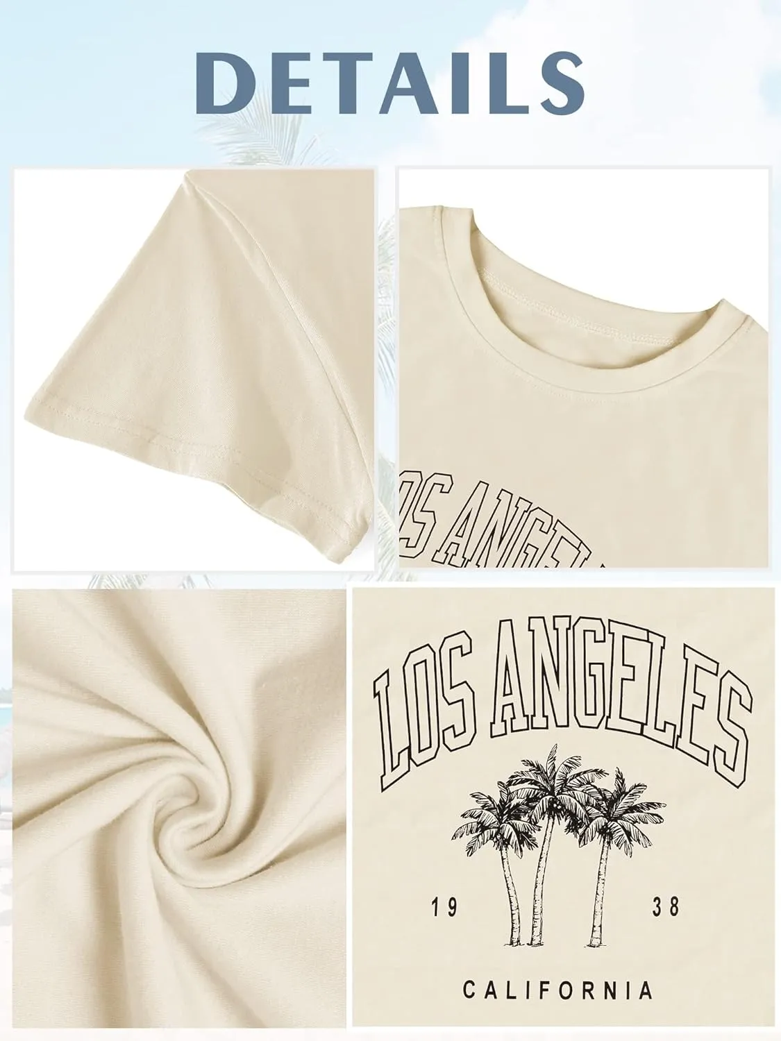 TAKEYAL Women Los Angeles Graphic T Shirts California Letter Print Short Sleeve Tee Loose Casual Tops
