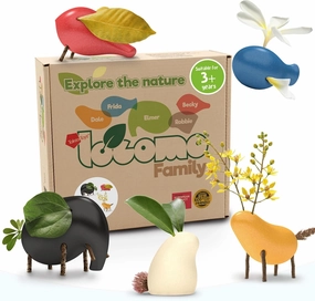 Taksa Toys Locomo Family 1 Open-Ended Waldorf Educational Outdoor Play Figures, Wooden Animal Montessori Toys for Kids 3 4 5 6 7  for Childs Learning & Creativity Year Old, Gifts (Set of 5)